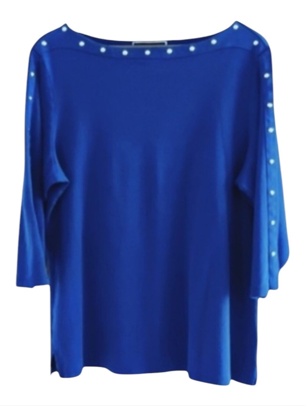 Karen Scott Royal Blue Silver Stud Trim Boat Neck 3/4 Sleeve Top Sz 1X - Picture 3 of 6